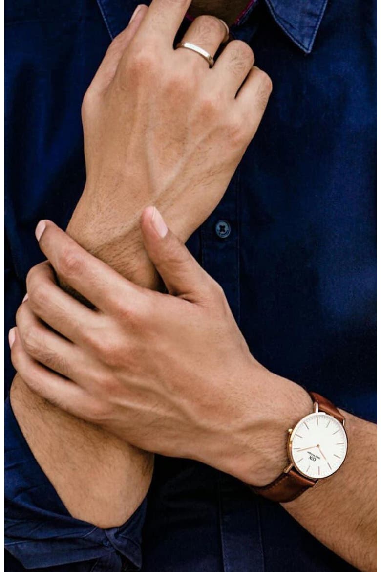 Classic St. Mawes Leather Strap Watch, 40mm, Alternate, color, ROSE GOLD/ EGGSHELL