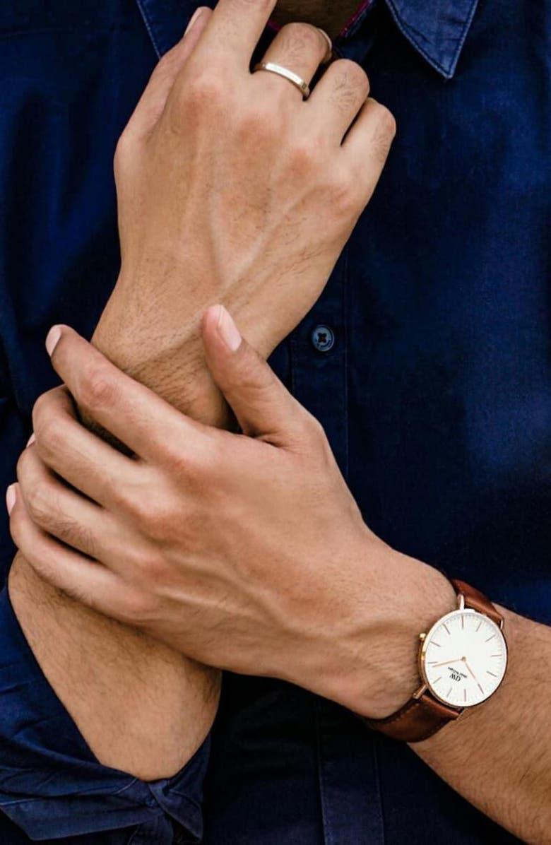 Daniel Wellington Classic St. Mawes Leather Strap Watch, 40mm, Alternate, color, Rose Gold/ Eggshell