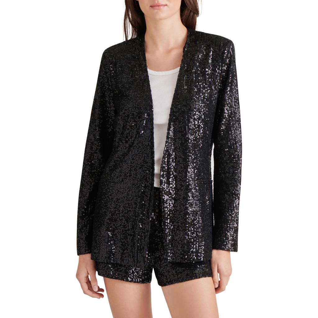 Steve Madden Payton Sequin Open Front Blazer In Black