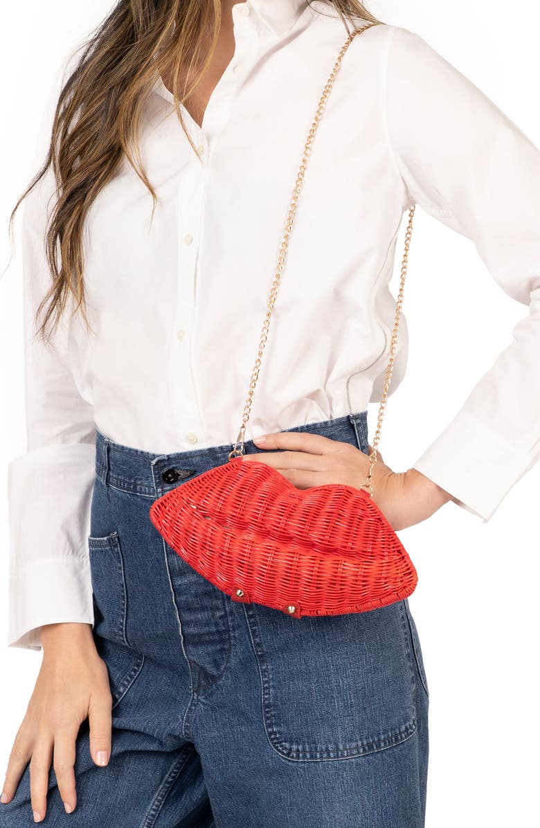 Nina Kiss Rattan Clutch, Alternate, color, Red