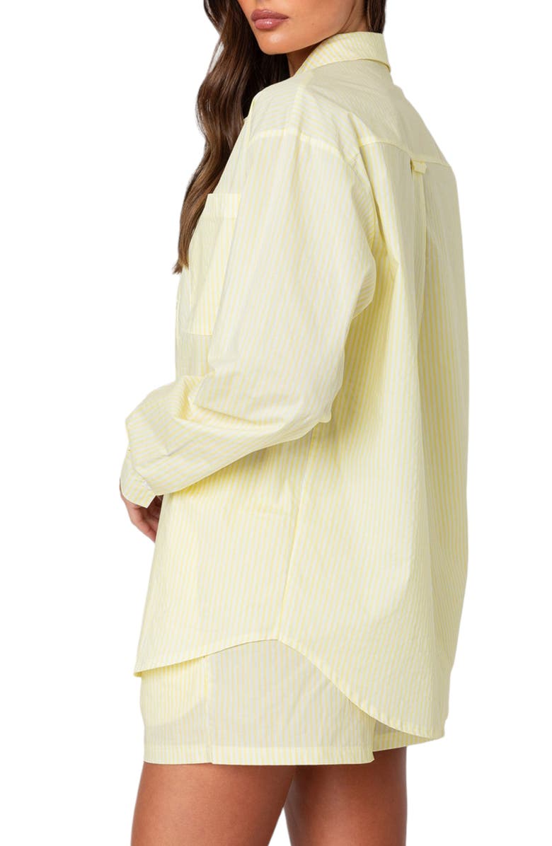 EDIKTED Pinstripe Oversize Button-Up Shirt, Alternate, color, Yellow