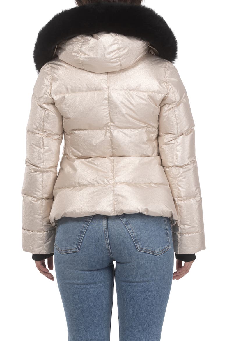 Apres-Ski Short Bomber Jacket with Detachable Genuine Shearling Hood Trim, Alternate, color, GOLD/BLACK