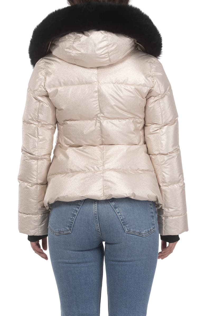 GORSKI Apres-Ski Short Bomber Jacket with Detachable Genuine Shearling Hood Trim, Alternate, color, Gold/Black