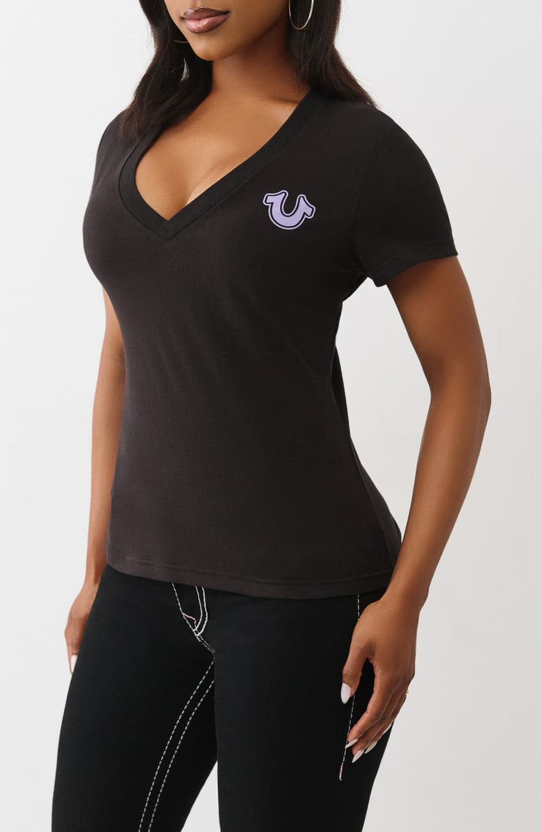 True Religion Wing Horseshoe V-Neck T-Shirt, Alternate, color, Jet Black