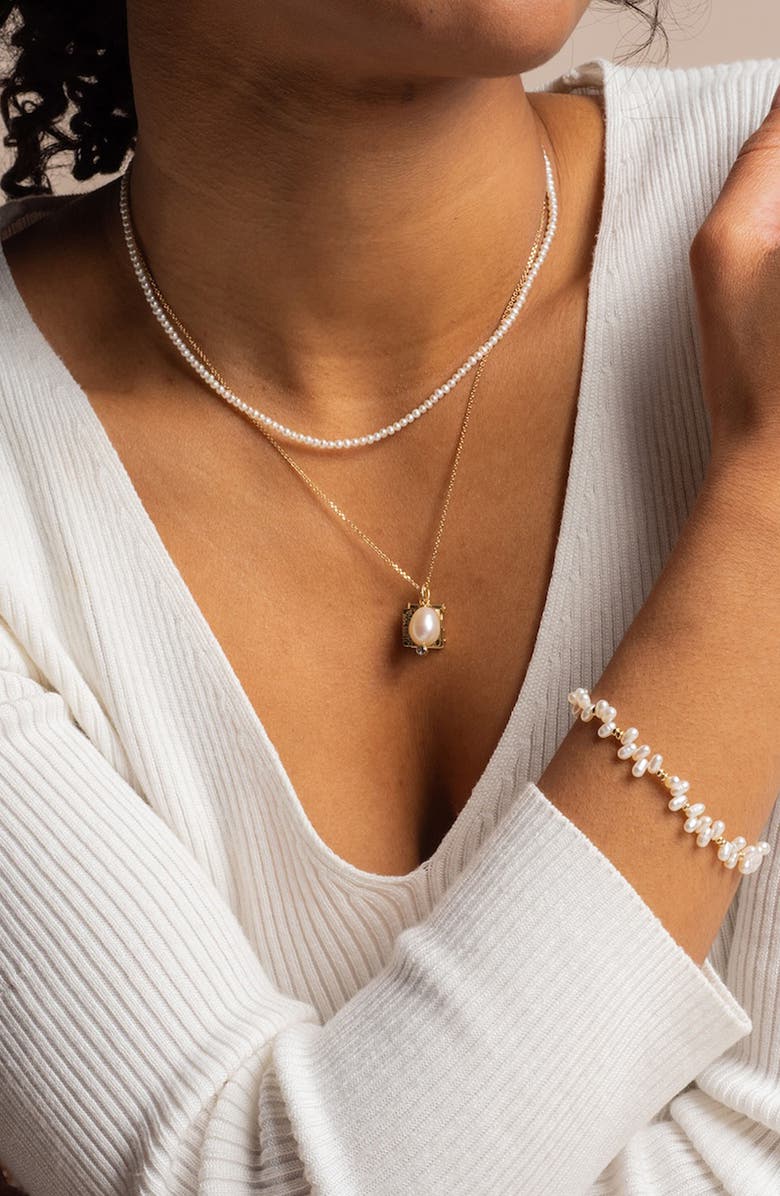 Local Eclectic Solid 9K Gold, Freshwater Pearl & Blue Topaz Charm, Alternate, color, Pearl/ Blue Topaz/ Gold