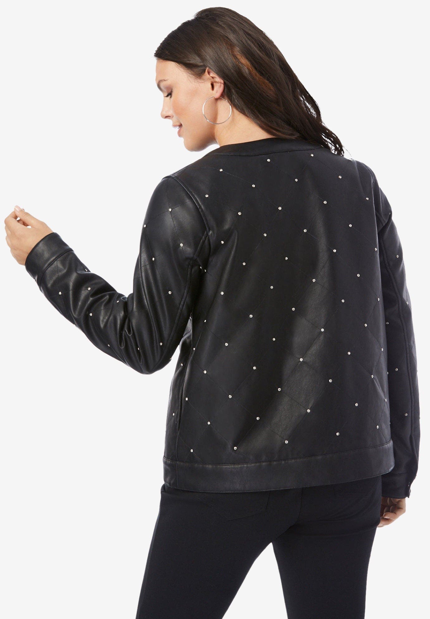 Plus Size Studded Faux Leather Bomber - image 2