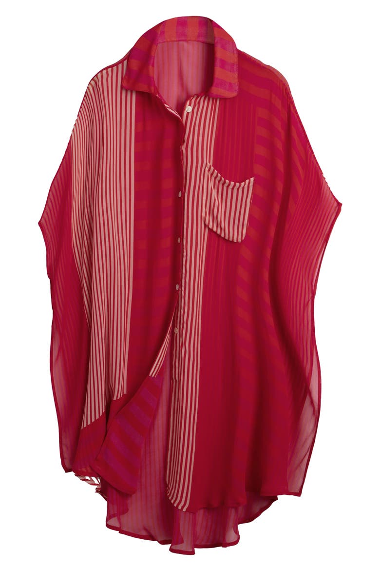 Sheer Oversize Stripe Cover-Up Shirt, Alternate, color, RED