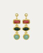 Ottoman Hands Innana Ruby, Emerald And Aqua Chalcedony Drop Earrings