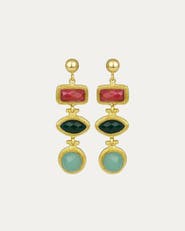 Ottoman Hands Innana Ruby, Emerald And Aqua Chalcedony Drop Earrings