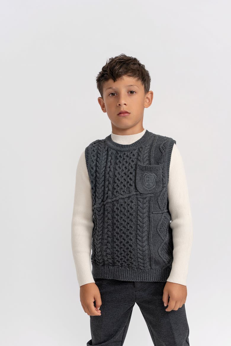 Crest Knitted Sleeveless Vest, Alternate, color, Charcoal