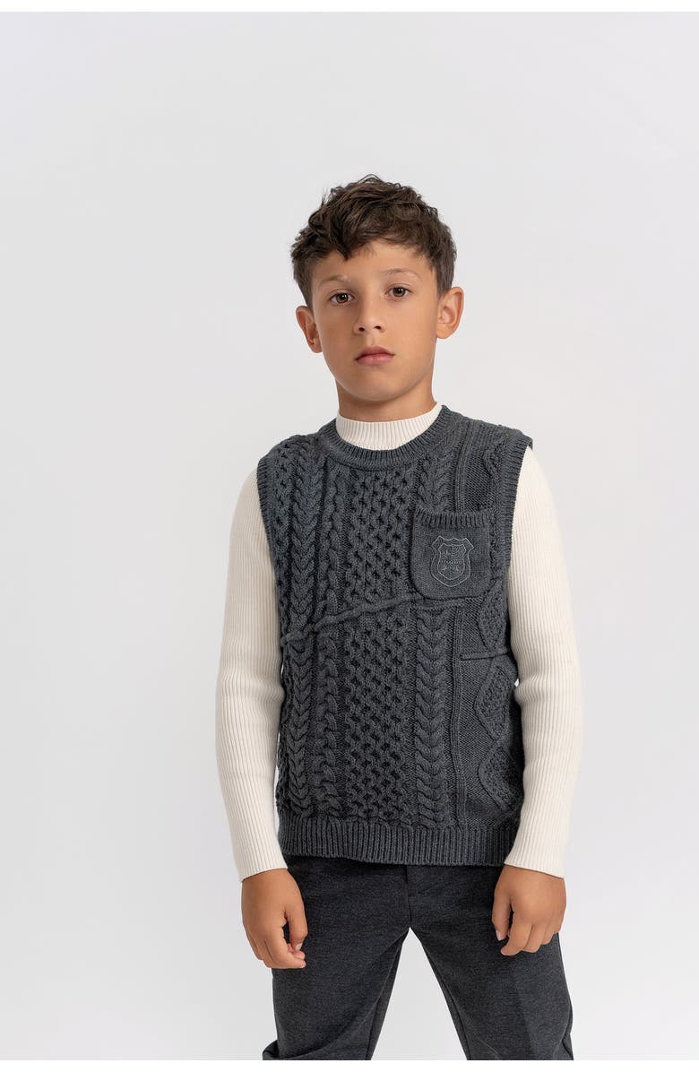 Space Grey Crest Knitted Sleeveless Vest, Alternate, color, Charcoal