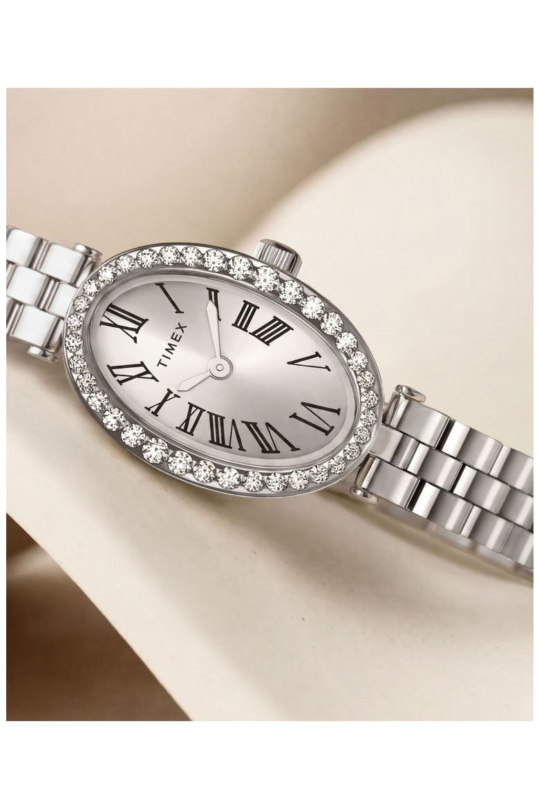 Cavatina Crystal Oval Link Bracelet Watch, Alternate, color, SILVER