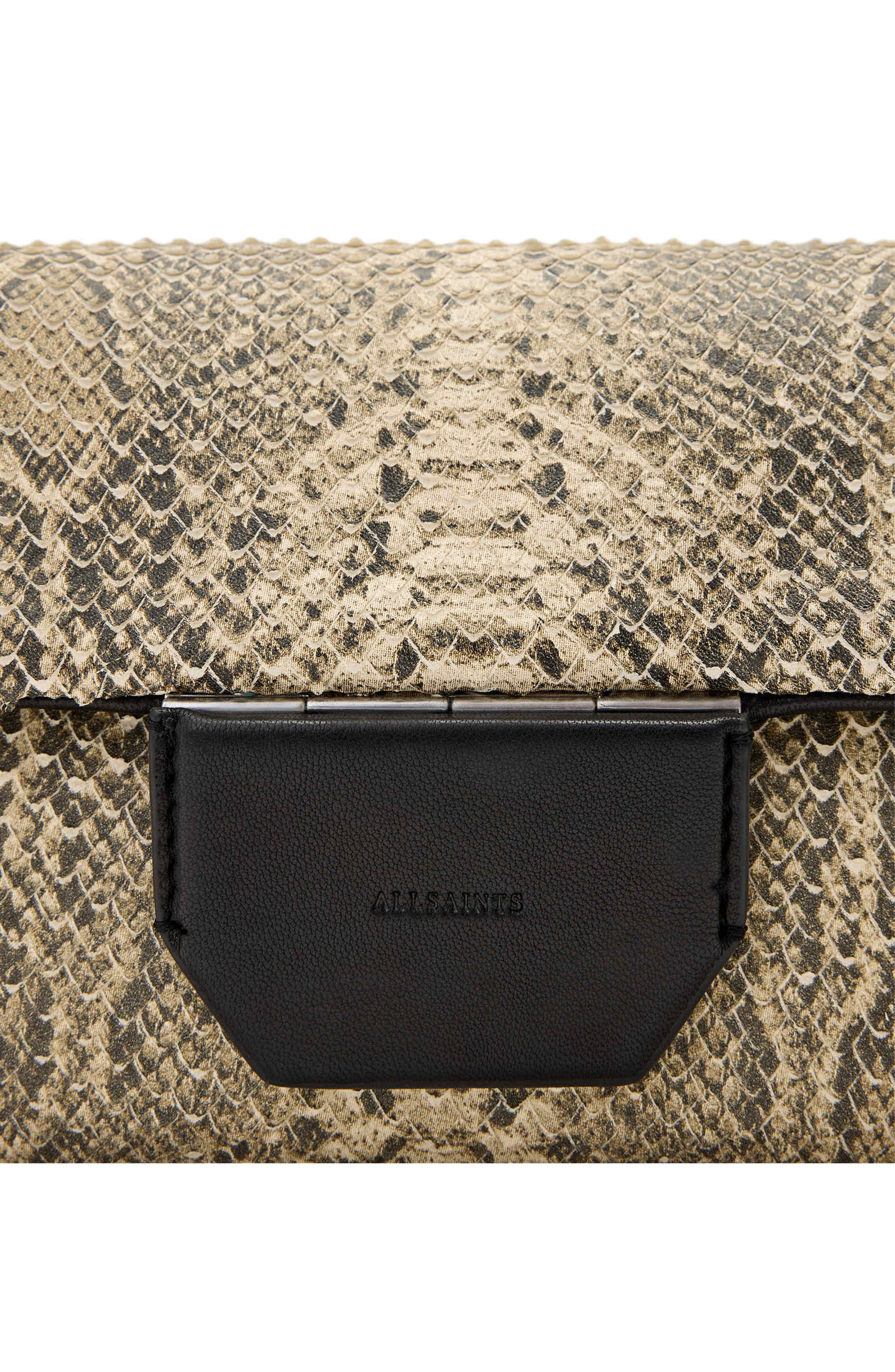 AllSaints Jupiter Snakeskin Embossed Leather Crossbody Bag, Alternate, color, Desert White