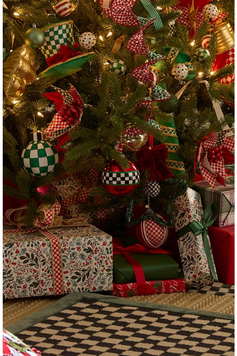 Set of 4 Check It Out Santa Glass Ball Ornaments, Alternate, color, RED