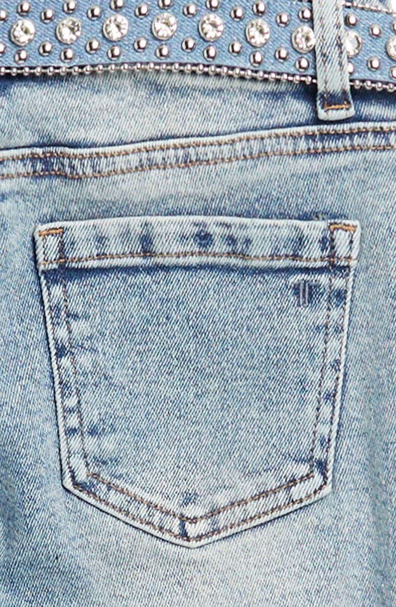 Tractr Kids' Belted Rhinestone Flare Leg Jeans, Alternate, color, Medium Indigo
