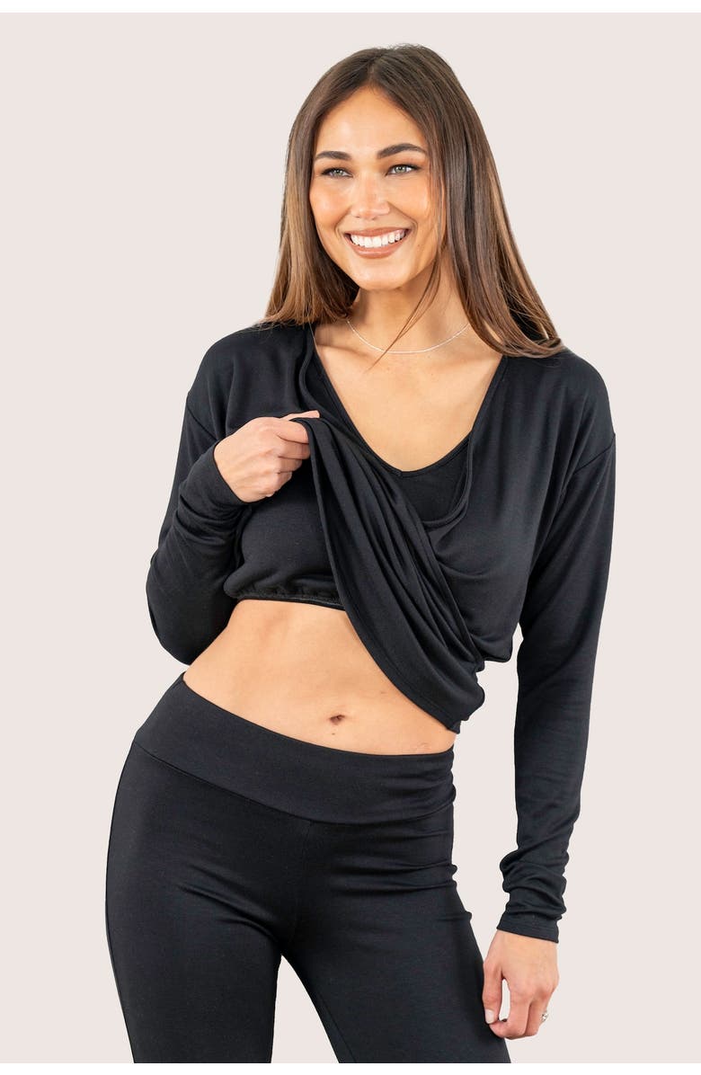 JJwinks Wrap Star Built-In Shelf Lounge & Sleep Long Sleeve Top, Alternate, color, Black