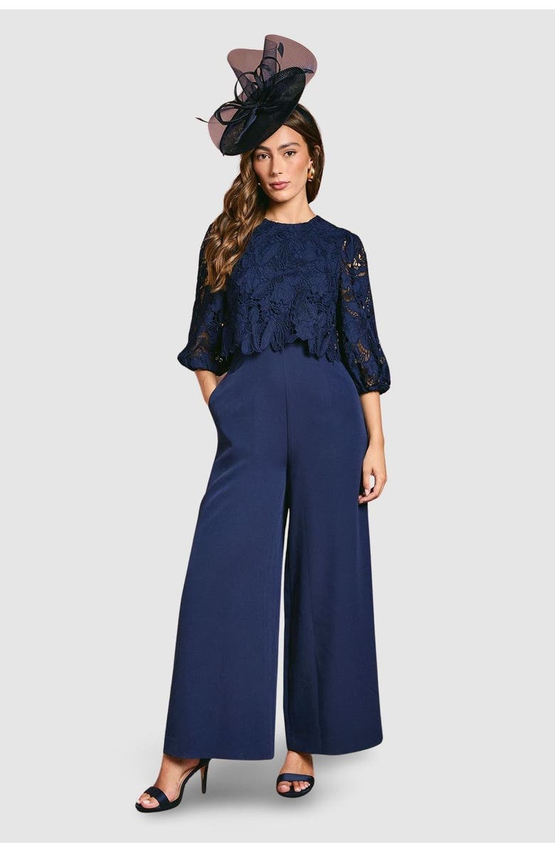 Coast Lace Overlay Wide Leg Jumpsuit, Main, color, Navy