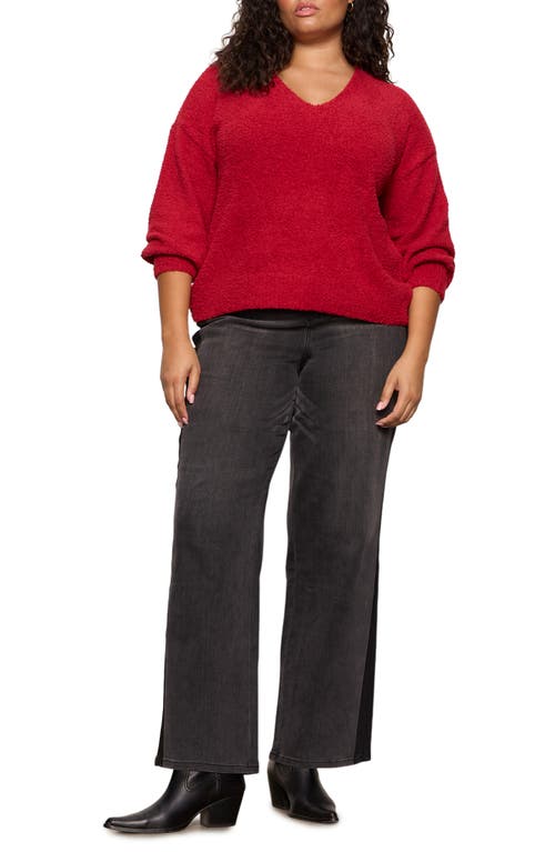 Sanctuary Teddy Fleece V-neck Sweater In Red