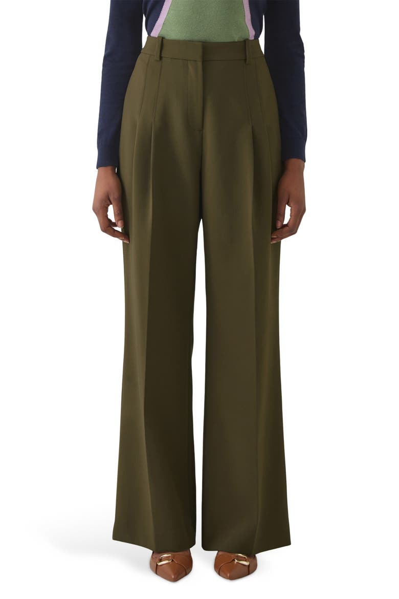 Petra Pleated Wide Leg Pants, Main, color, DARK KHAKI