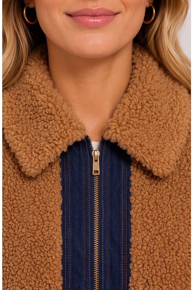 Faux Shearling & Denim Jacket, Alternate, color, CINDER BLOOM