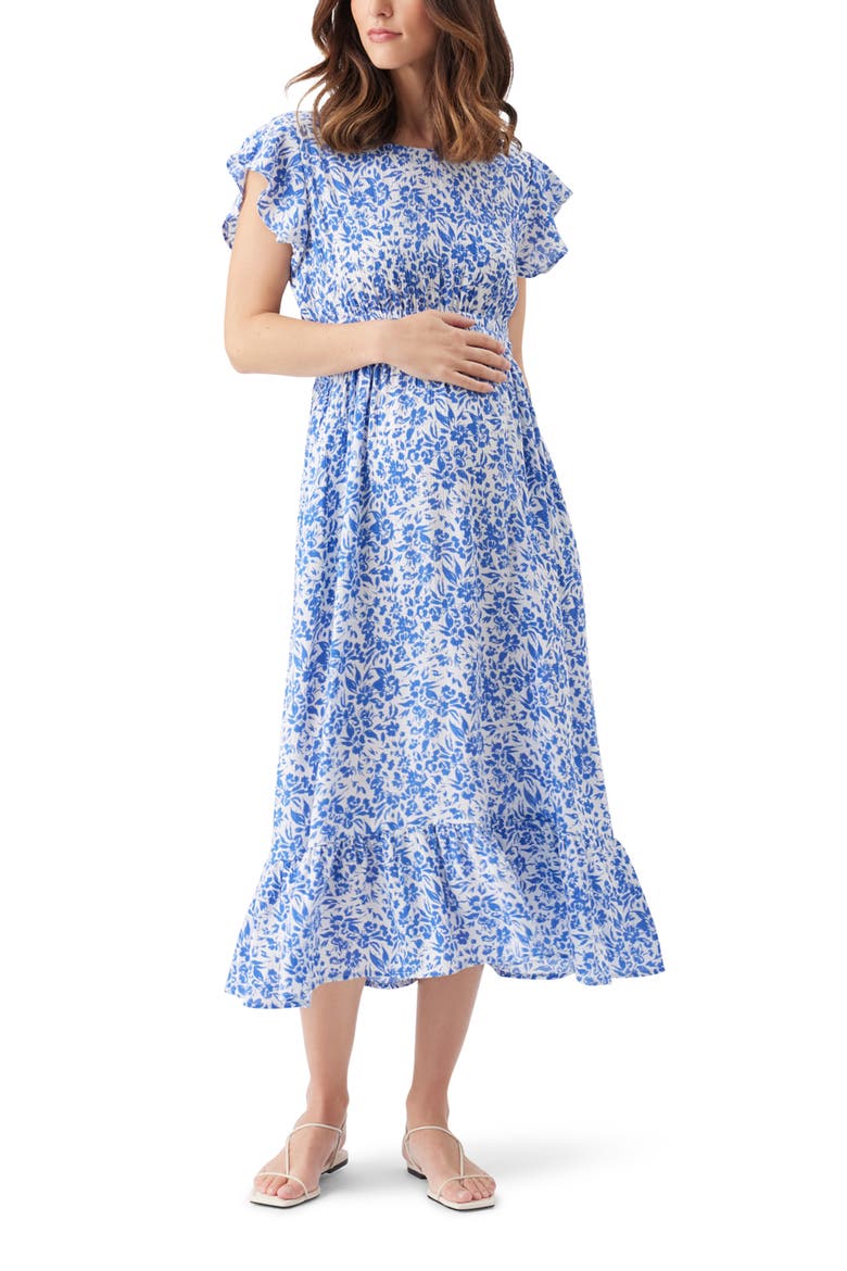 Pippa Floral Woven Maternity Dress, Main, color, Royal / White