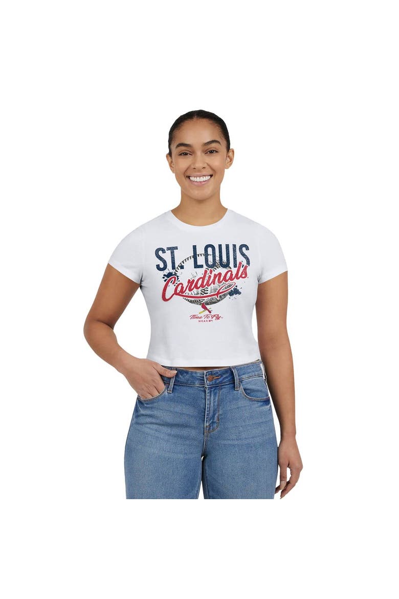 Women's WEAR by Erin Andrews  White St. Louis Cardinals Distressed Cropped Baby T-Shirt, Alternate, color, White