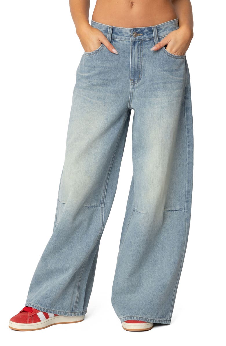 EDIKTED Rad Low Rise Wide Leg Jeans, Main, color, Light-Blue