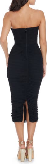Heather Center Ruched Strapless Body-Con Dress