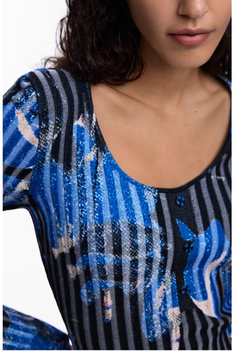 Rib Long Sleeve Minidress, Alternate, color, BLACK/ BLUE