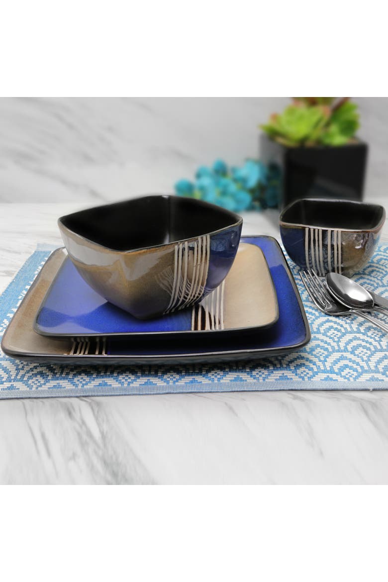 Uptown Loft 16 Piece Double Bowl Dinnerware Set, Alternate, color, Blue