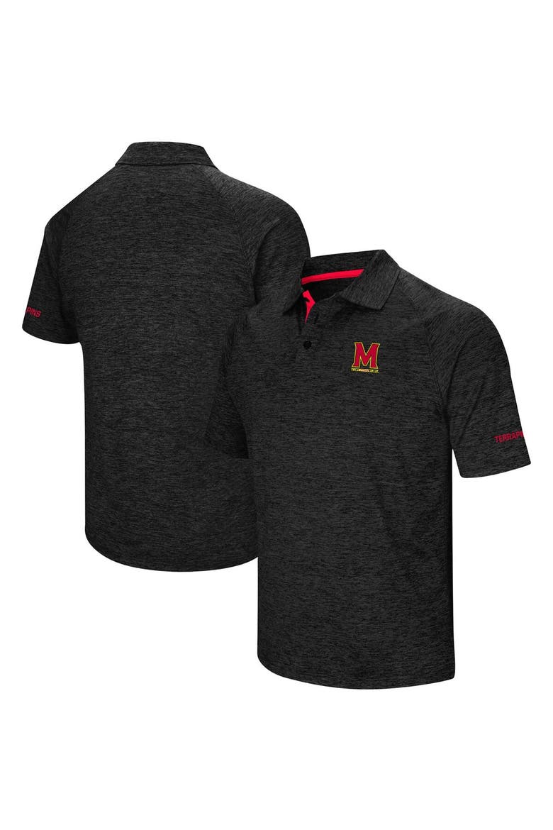 Men's Colosseum Black Maryland Terrapins Down Swing Polo, Main, color, Heather Black
