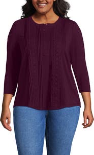 Lands' End 3/4 Sleeve Lightweight Jersey Embellished Top