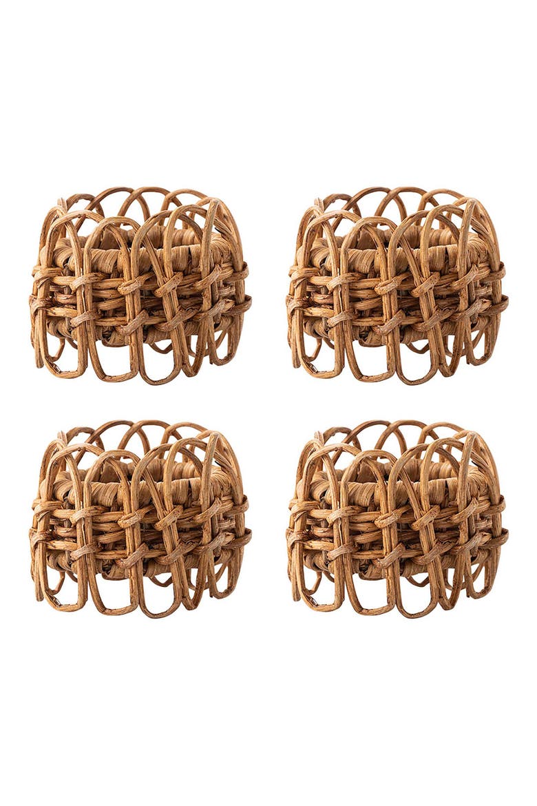 Provence Set of 4 Woven Rattan Napkin Rings, Main, color, NATURAL