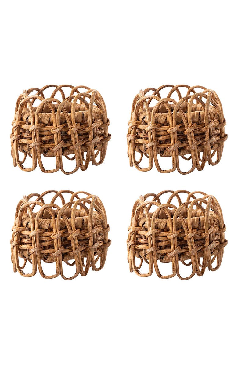 Juliska Provence Set of 4 Woven Rattan Napkin Rings, Main, color, Natural
