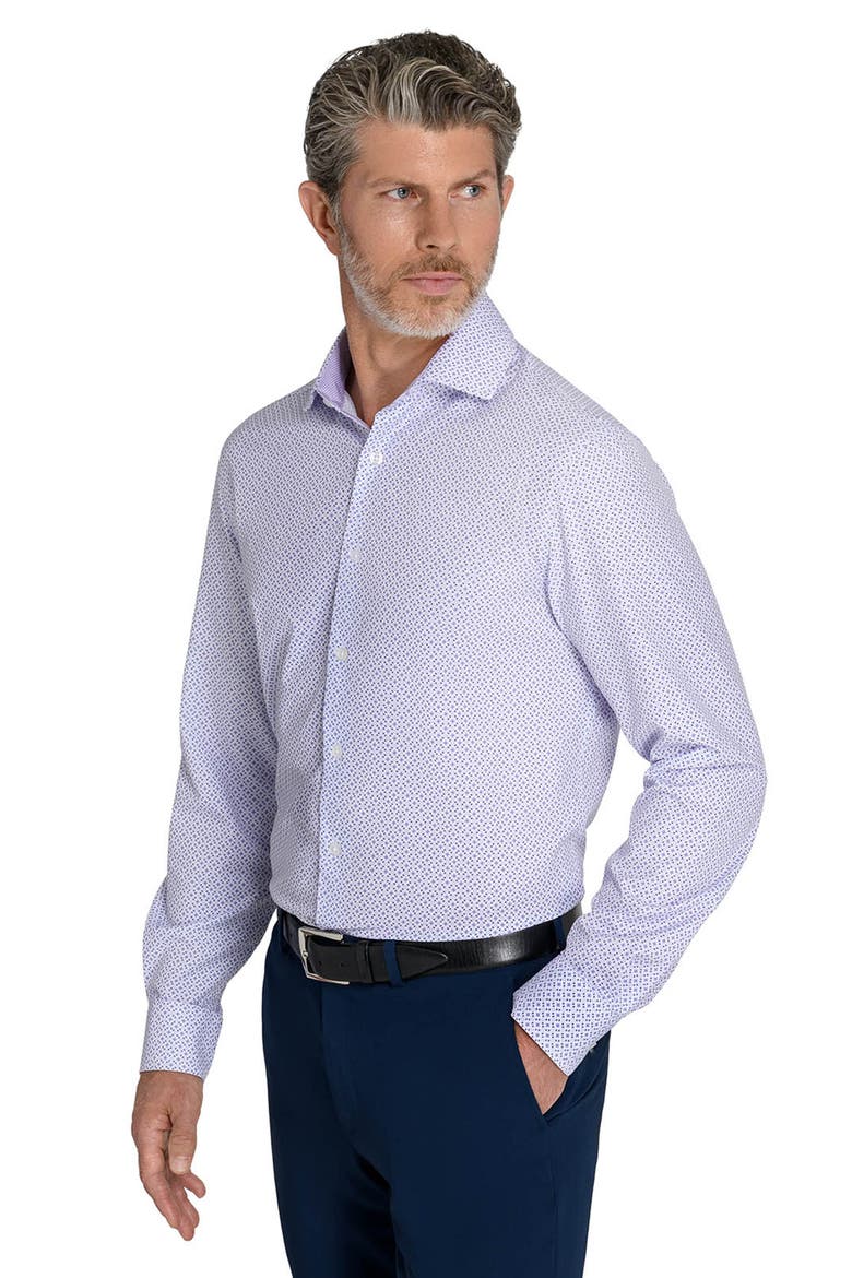 Slim Fit Patchwork Diamond Performance Dress Shirt, Alternate, color, WHITE/PURPLE