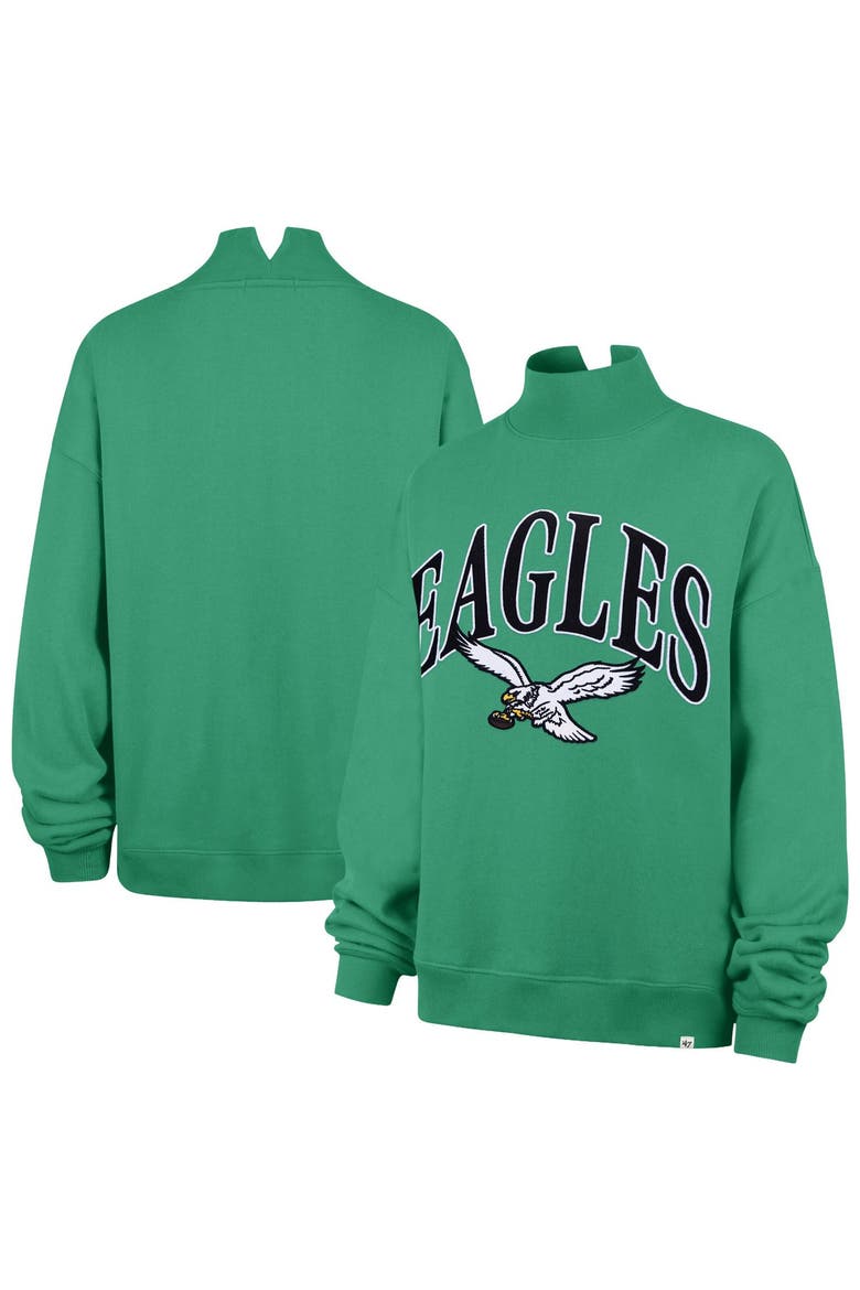 Women's '47 Kelly Green Philadelphia Eagles Oversized Vantage Mock Neck Sweatshirt, Main, color, Kelly Green