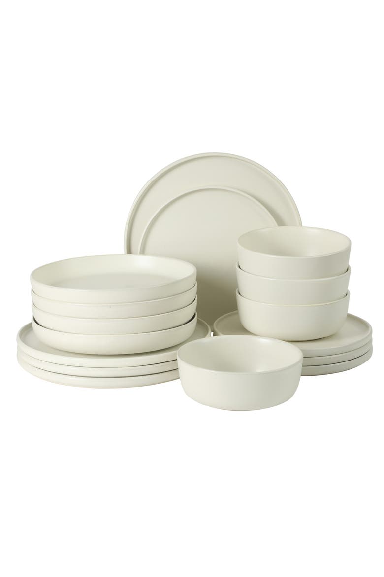 Bayou Moon 16-Piece Matte Reactive Glaze Stoneware Dinnerware Set, Main, color, Matte White