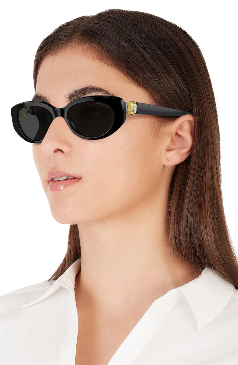 Swarovski 53mm Oval Sunglasses, Alternate, color, Matte Grey