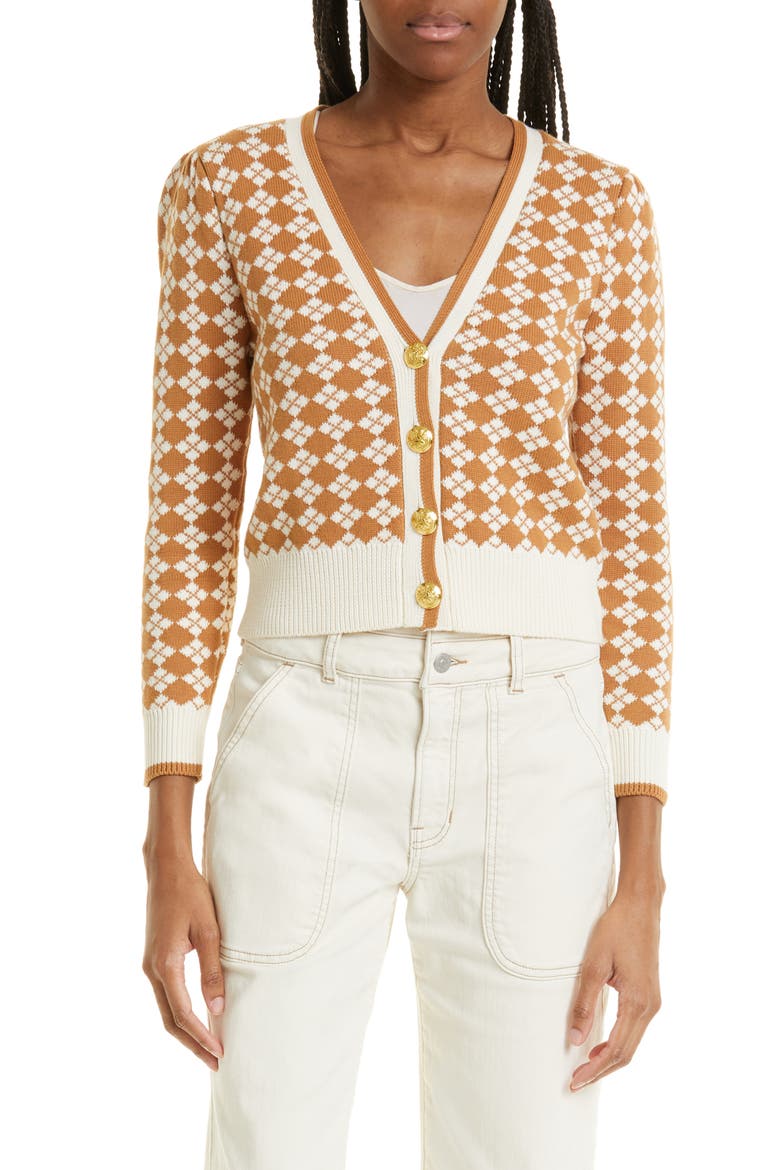 Adaire Argyle Cotton Cardigan, Main, color, CARAMEL/ IVORY