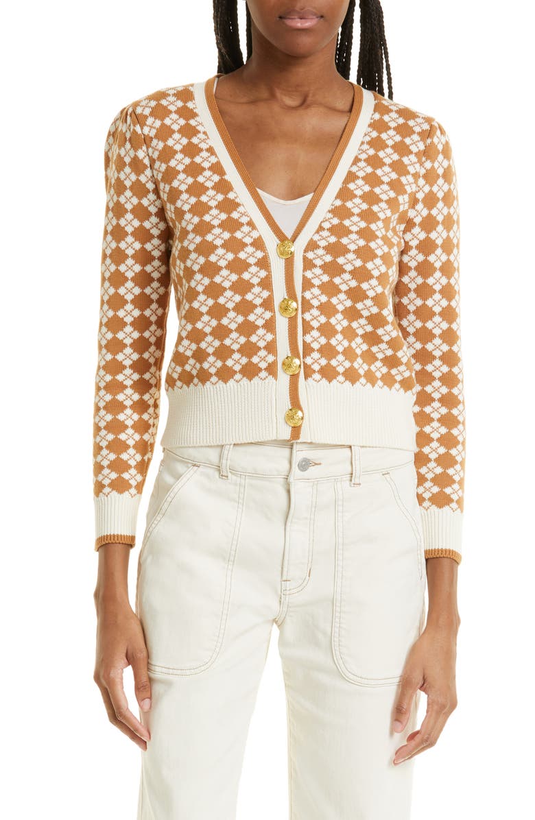 Veronica Beard Adaire Argyle Cotton Cardigan, Main, color,