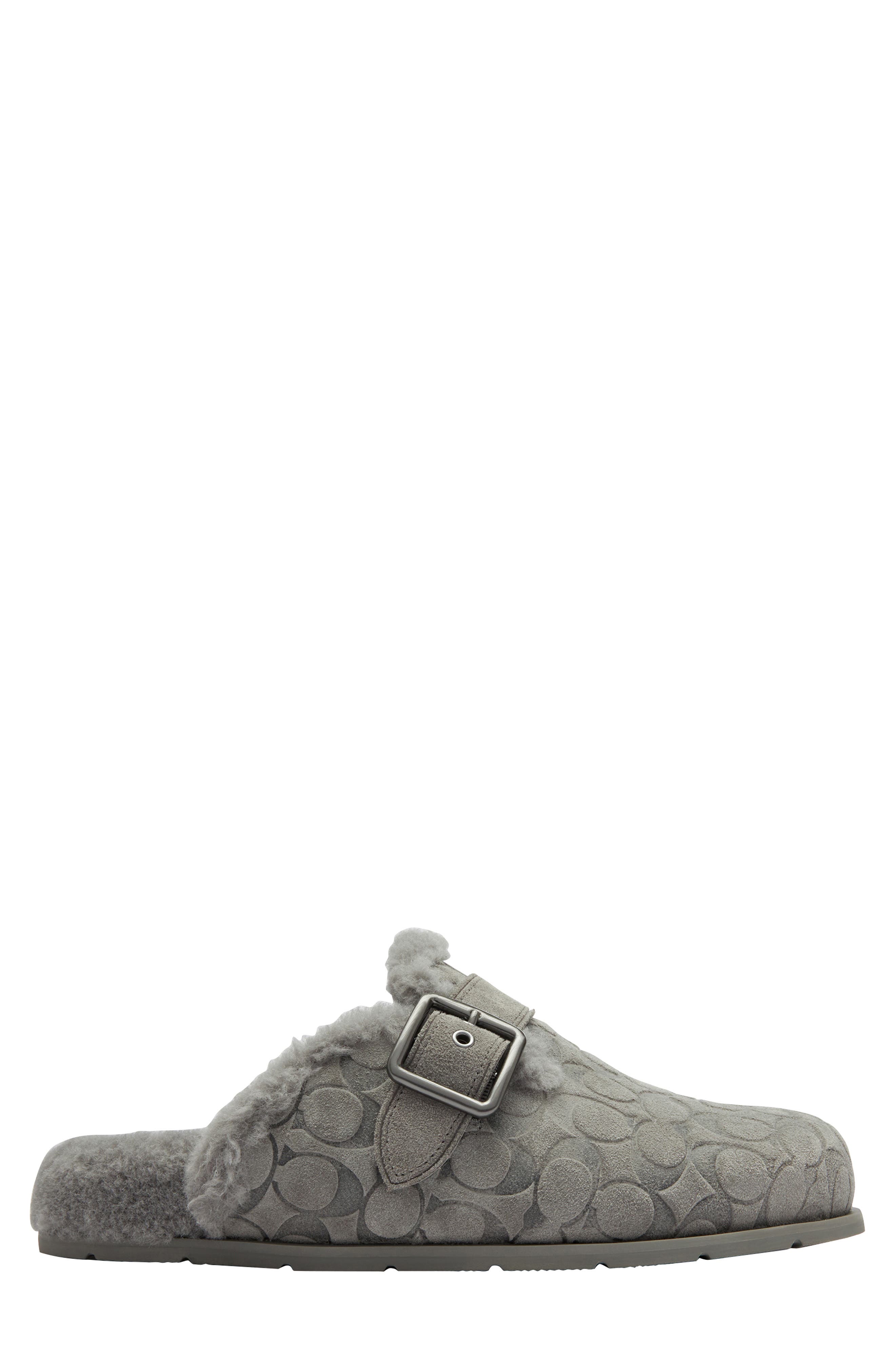 COACH Signature Genuine Shearling Lined Buckle Mule, Alternate, color, Charcoal