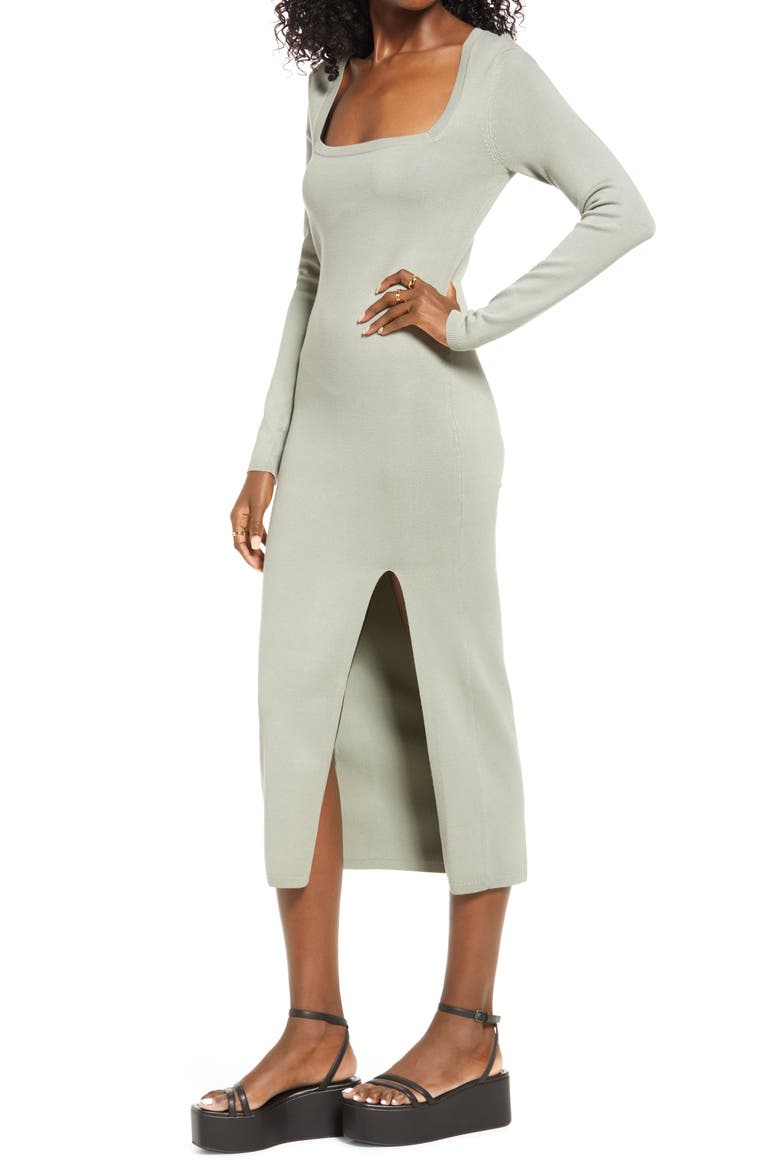 High Slit Midi Sweater Dress, Alternate, color, GREEN HALO