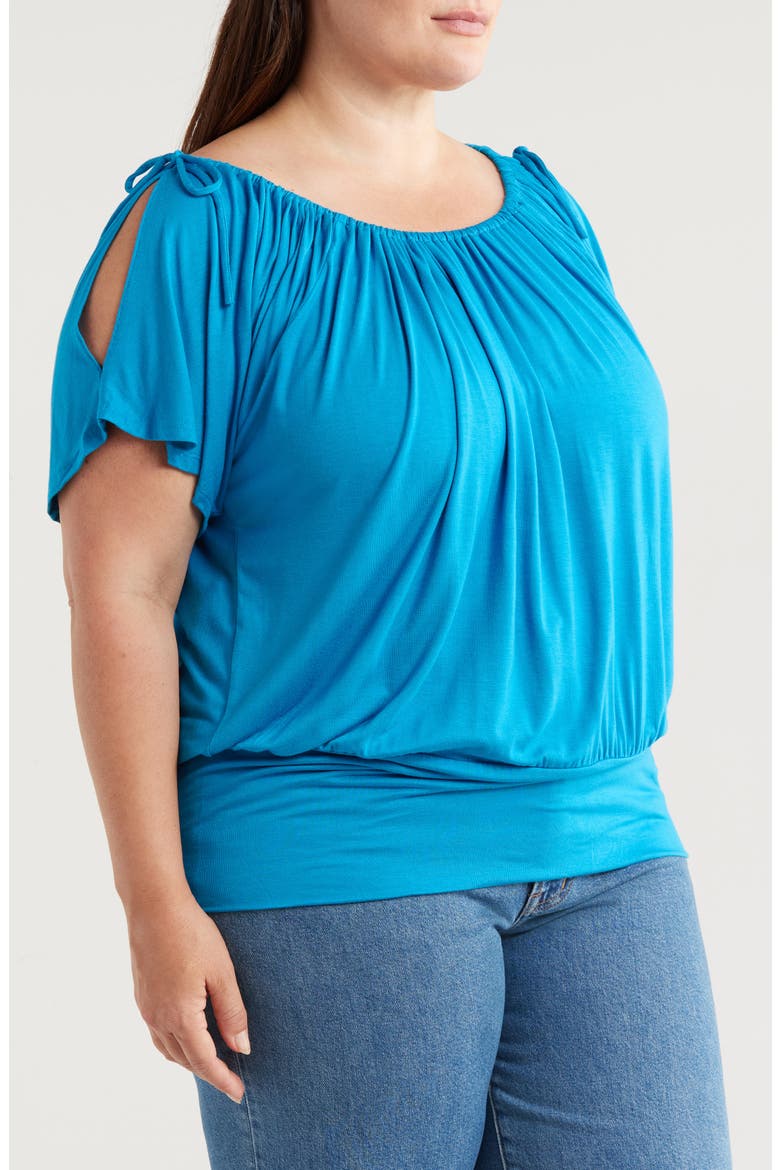 Banded Blouson Top, Alternate, color, TURQUOISE