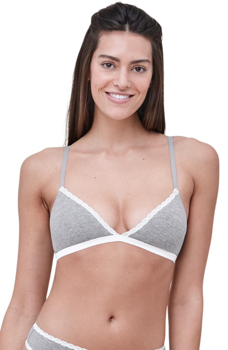 Skarlett Blue Adorned Cotton Bralette Bra, Main, color, Heather Grey/Ivory