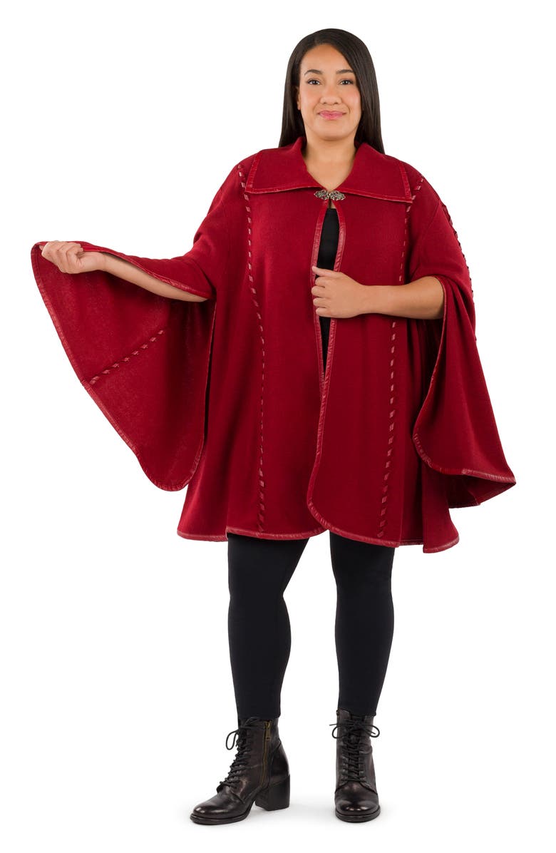 Patricia Nash Faux Leather Trim Cape, Alternate, color, Maron
