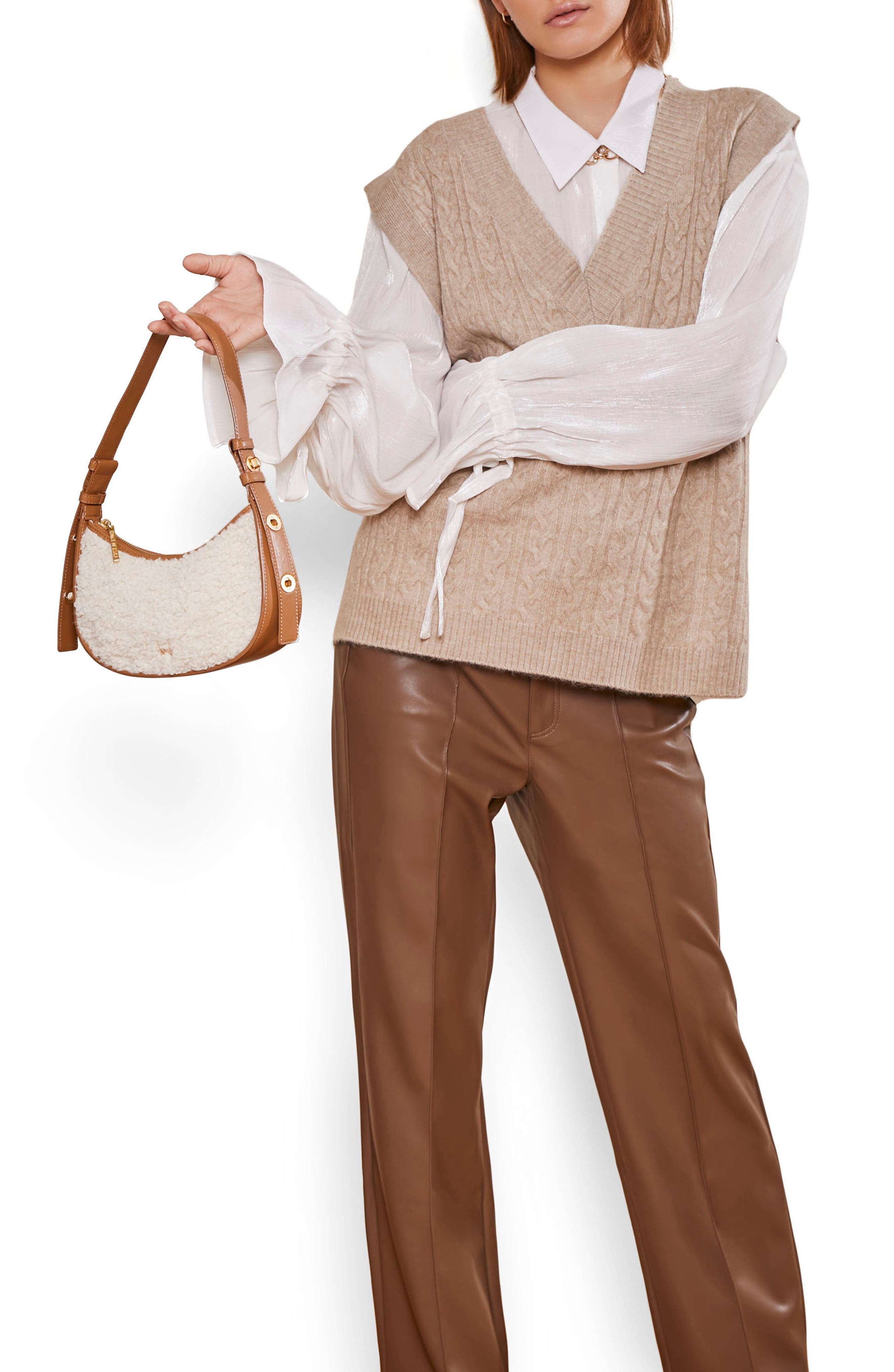 We Are Confident Faux Shearling & Vegan Leather Shoulder Bag, Alternate, color, SHEARLING