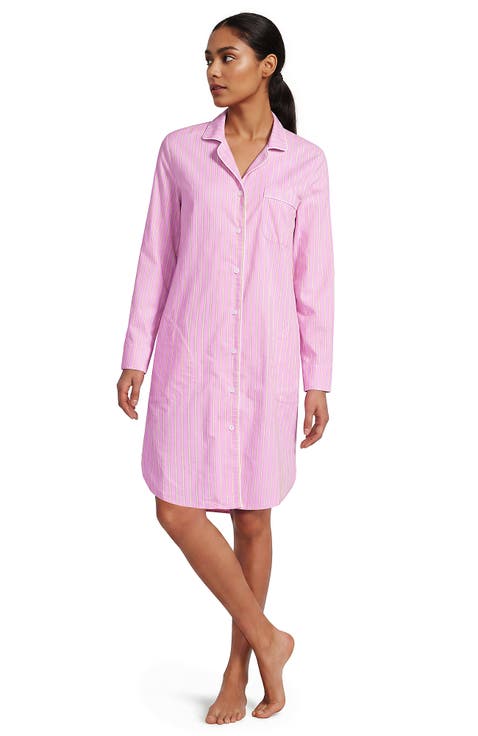 Plus Size Cotton Poplin Long Sleeve Sleepshirt Nightgown