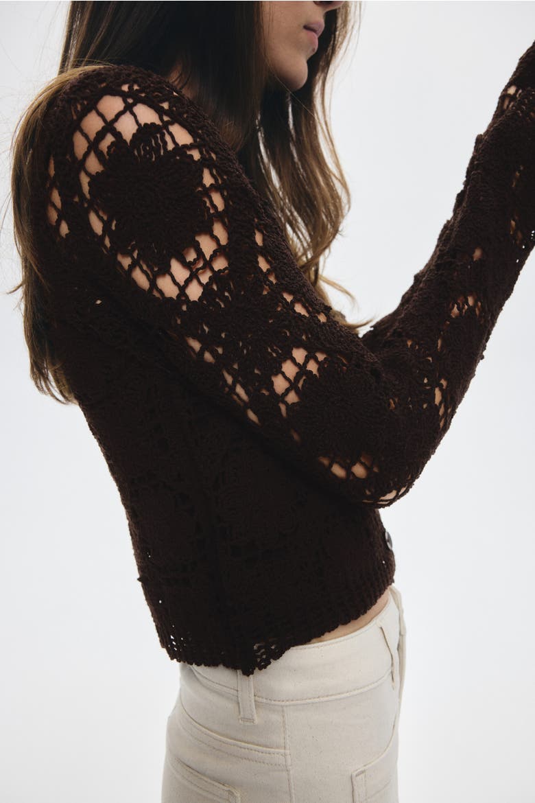 Crochet-look Cardigan, Alternate, color, Brown