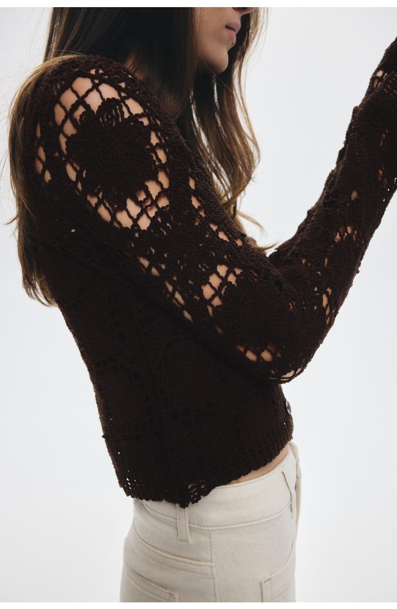 H&M Crochet-look Cardigan, Alternate, color, Brown