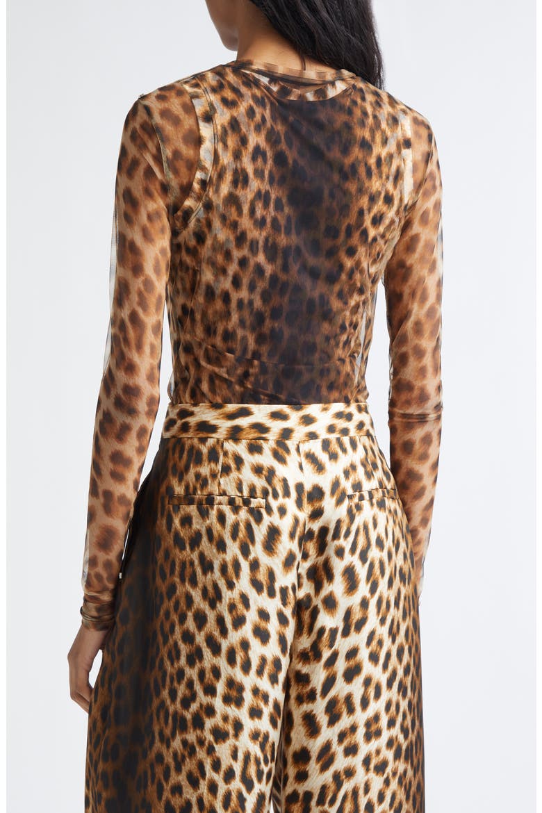 Ebu Leopart Print Layered Mesh Top, Alternate, color, BEIGE SHADED